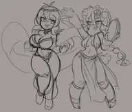 artist:Melliel character:Chell_(Game_Salamander) character:Nara_(Monster_Girl_Dreams) Group oc series:Monster_Girl_Dreams type:Sketch // 1149x970 // 484KB